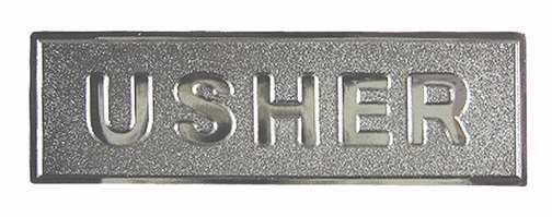 Badge-Usher-Pin Back-Silver-Metal