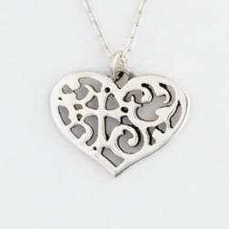 Necklace-Filigree Heart w/Cross w/18" Chain (Sterling Silver)