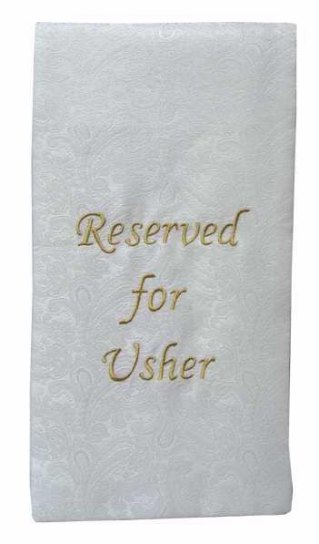 Pew Sash-Reserved For Usher-White/Gold