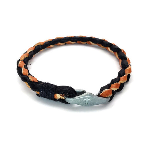 Bracelet-Braided Leather-Metal Cross Connector