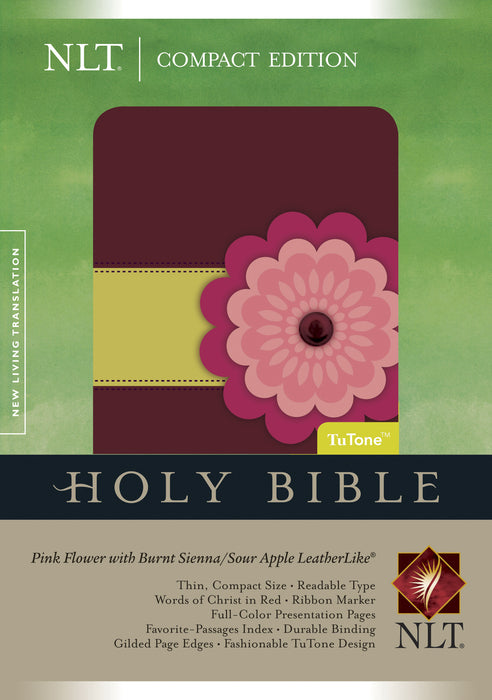 NLT2 Compact Bible-Pink Flower w/Burnt Sienna/Sour Apple TuTone