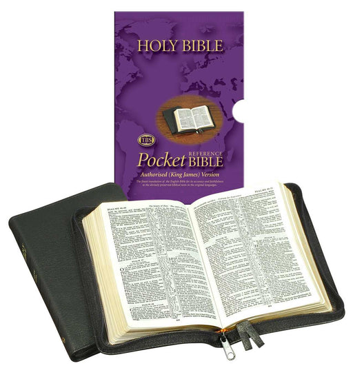KJV Pocket Reference Bible w/Metric Psalms-Black Calfskin Leather w/Zipper (#7/MPUZBK)