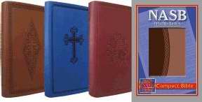 NASB Compact Bible-Brown Diamond/Cross Leathertex