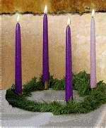 Candle-Advent Wreath-w/14" Brass Ring-12" (3 Purple & 1 Pink)