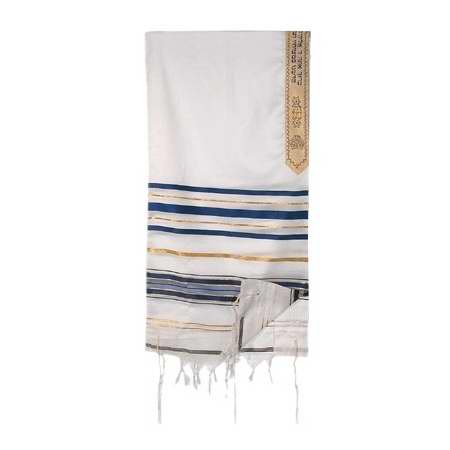 Tallit-T'fillah (Pray)-Blue/Gold (72" x 50")-100% Wool