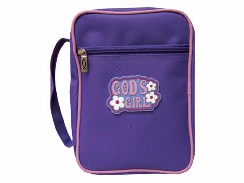 Bible Cover-Kids-Canvas w/Rubber Patch-God's Girl-Medium-Purple/Pink