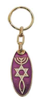 Key Chain-Messianic Seal Roots Symbol (Purple)-Brass