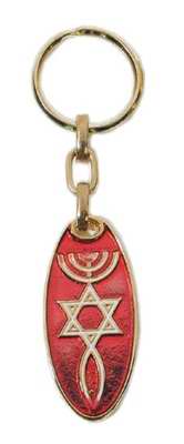 Key Chain-Messianic Seal Roots Symbol (Red)-Brass