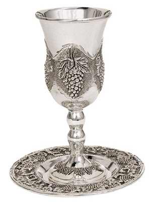 Wine Cup-Long Stem w/Grapes+Coaster (6.5")-Pewter