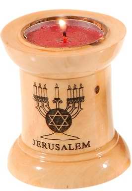 Candleholder-OliveWood-Star w/Jerusalem-2.5"