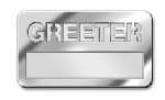 Badge-Greeter w/Cut Out Lettering-Magnetic Back-Silver (1-1/2" x 3-1/2")