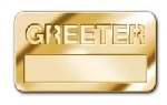 Badge-Greeter w/Cut Out Lettering-Magnetic Back-Brass (1-1/2" x 3-1/2")