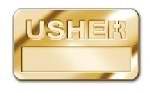 Badge-Usher w/Cut Out Lettering-Magnetic Back-Brass (1-1/2" x 3-1/2")