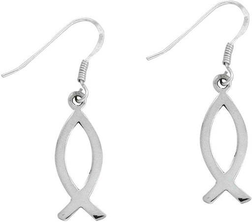 Earring-Ichthus W/French Hooks (Sterling Silver)