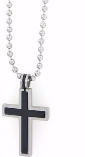 Pendant-Cross-Black & Silver Puzzle On 18" Ball Chain