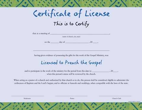 Certificate-Ministry License-Contemporary (Aa) (Pack of 12) (Pkg-12)