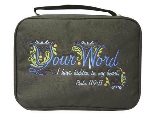 Bible Cover-Canvas-Your Word (Ps 119:11)-Medium-Brown