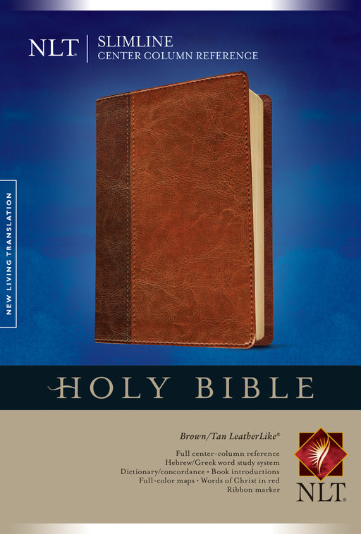 NLT2 Slimline Center Column Reference Bible-Brown/Tan TuTone