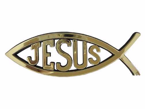 Auto Decal-3D Jesus/Fish-Large (Gold) (Pack of 6) (Pkg-6)