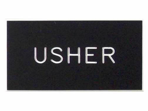 Badge-Usher-Magnetic-Black Plastic (1-1/4 X 2-3/8)