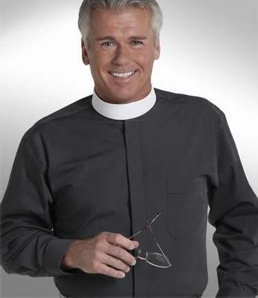 Clerical Shirt-Long Sleeve Banded Collar-15X34/35-Black