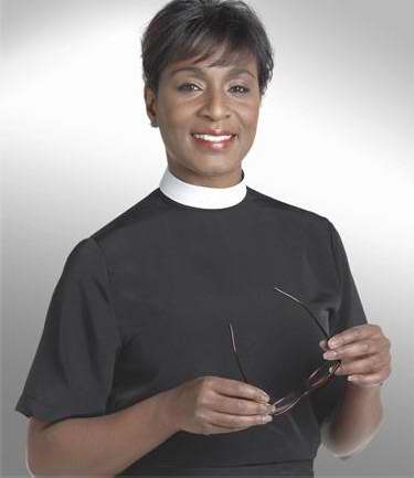 Clerical Shirt-Women-Short Sleeve Banded Collar-Size 8-Black