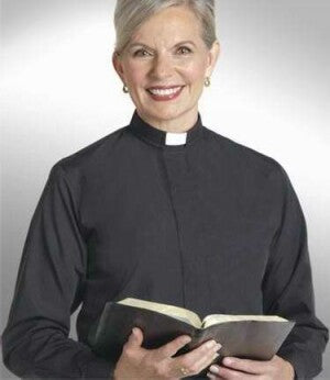 Clerical Shirt-Women-Long Sleev-Tab Coll-Sz 16-Blk
