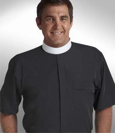 Clerical Shirt-Short Sleeve Banded Collar-16.5 In-Black