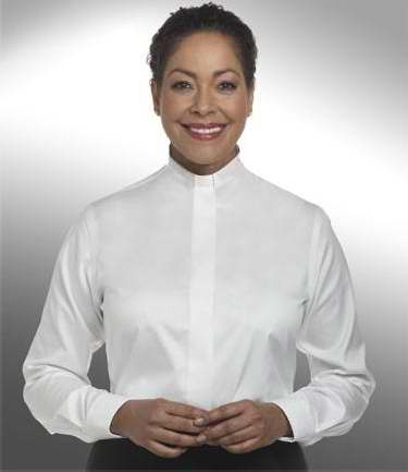 Clerical Shirt-Women-Long Sleeve Tab Collar-Size 16-White