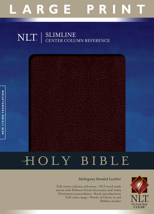 NLT2 Slimline Center Column Bible/Large Print-Mahogany Bonded Leather