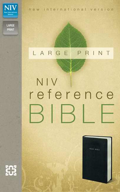 NIV Large Print Reference Bible-Black Leather-Look
