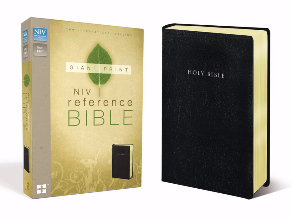 NIV Giant Print Reference Bible-Black Leather-Look