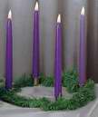 Candle-Advent Wreath-w/Gold Finish Ring & Greens-10" x 7/8" Tapers (4 Purple)