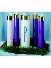 Candle-Advent-Emitte Elite Lite Candela Set-12" x 2 5/8" (4 Blue w/Christ Candle) (#CM29) (Pkg-4)