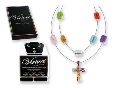 Necklace-Virtues-Glass Beads On Wire W/Cross