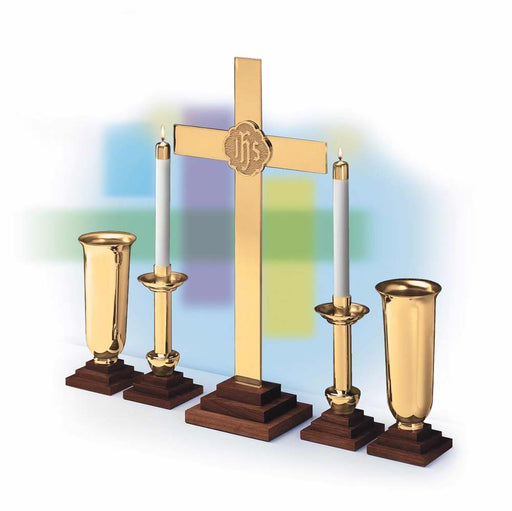 Altar Ware-Chapel Line Brass Cross w/Walnut Base (24X12) (RW 024BRW)