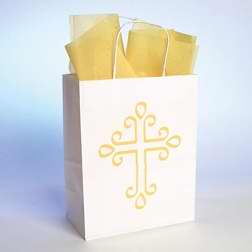 Gift Bag-Cross w/Tissue-Small-White