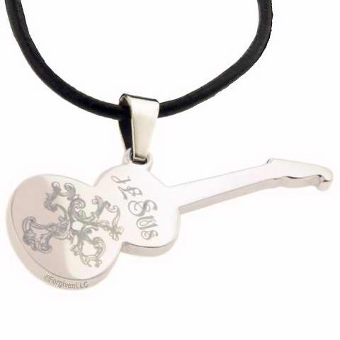 Necklace-Guitar-Jesus-18" Leather Cord (Stainless)