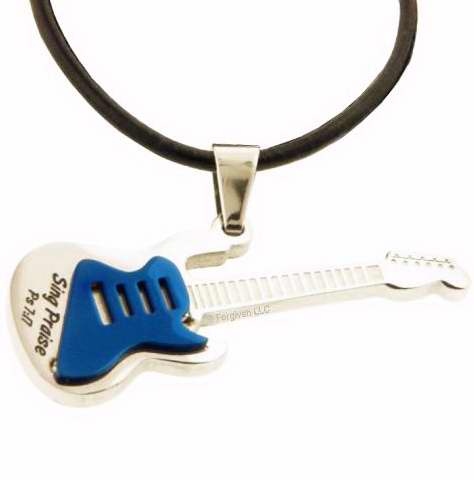 Necklace-Guitar-Psalm 7:17-Blue-18" Cord (Stainless)