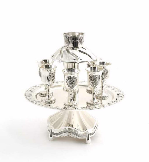 Wine Cup-Fountain & 8 Cups For Kiddush-Silver Plated