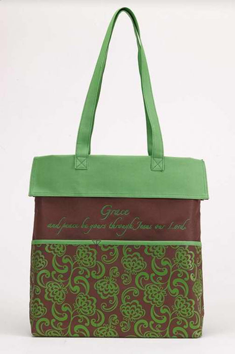 Tote-Canvas-Grace-Green/Brown (14 "x 14")