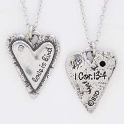 Necklace-Love Is Kind/1 Cor 13:4 w/Rhinestone w/18" Chain-Pewter