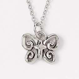 Necklace-Butterfly w/Cross w/18" Chain-Rhodium Plated