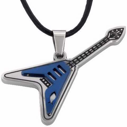Necklace-Guitar Iththus-Black (Stainless)-18" Leathe