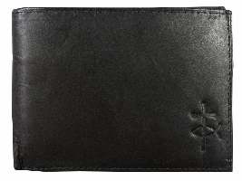 Wallet-Leather Bifold-Cross/Fish-Black