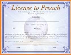 Certificate-License To Preach (Full Size) (Pack Of 25) (Pkg-25)
