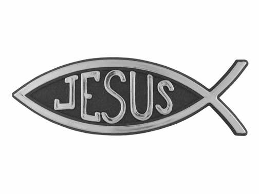 Auto Decal-3D Jesus/Fish- Small (Silver) (Pack Of 12) (Pkg-12)