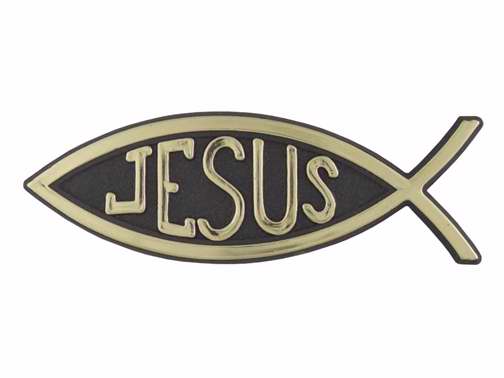 Auto Decal-3D Jesus/Fish- Small (Gold) (Pack Of 12) (Pkg-12)