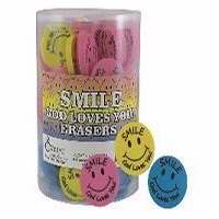 Eraser-Round Smiley Faces-Asst Colors (Pack of 96) (Pkg-96)