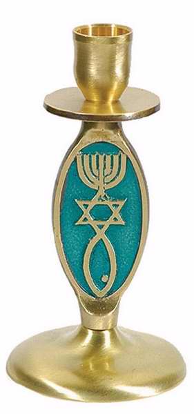 Candleholder-Messianic Roots-Blue-Brass